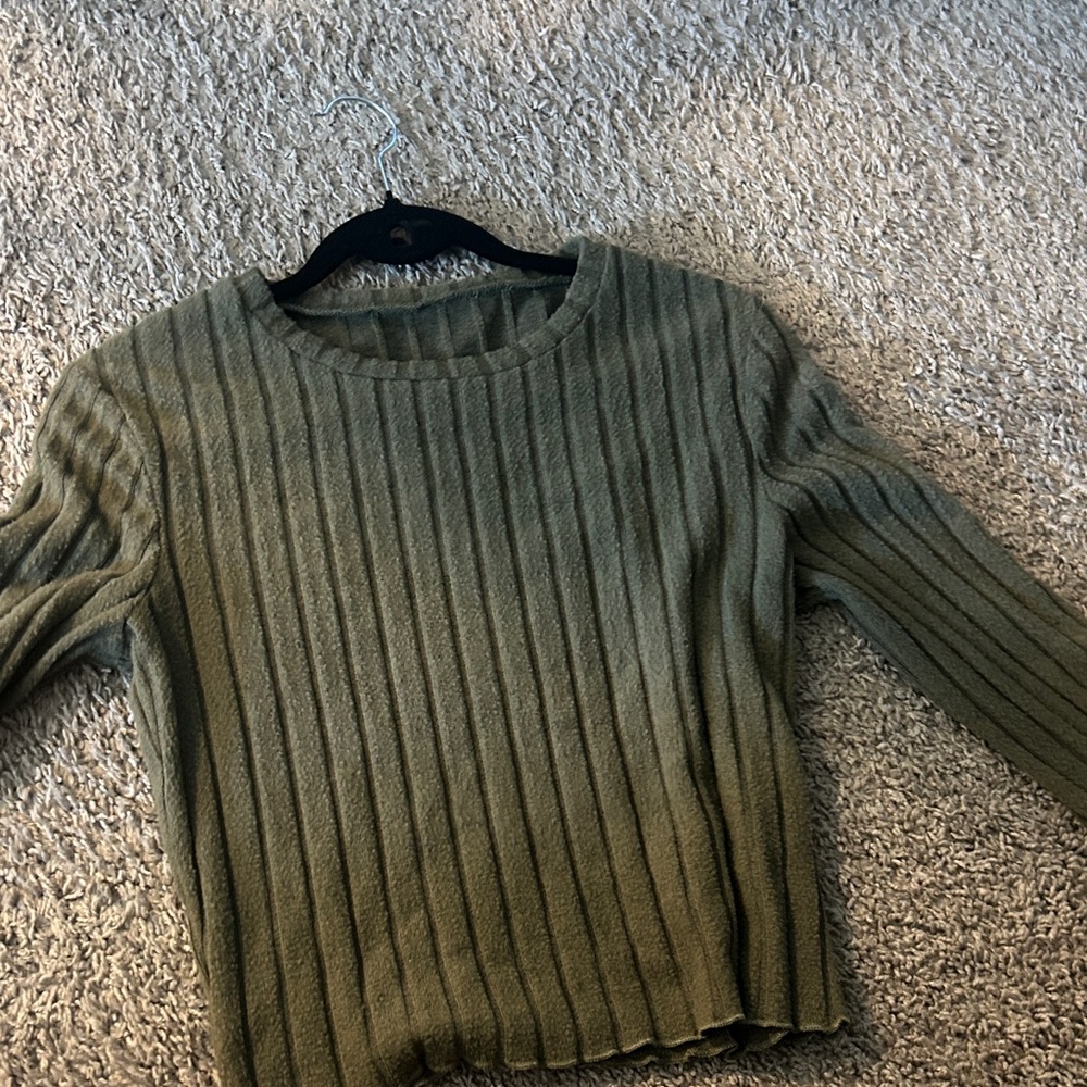 Olive Green Ribbed Crew Neck Sweater